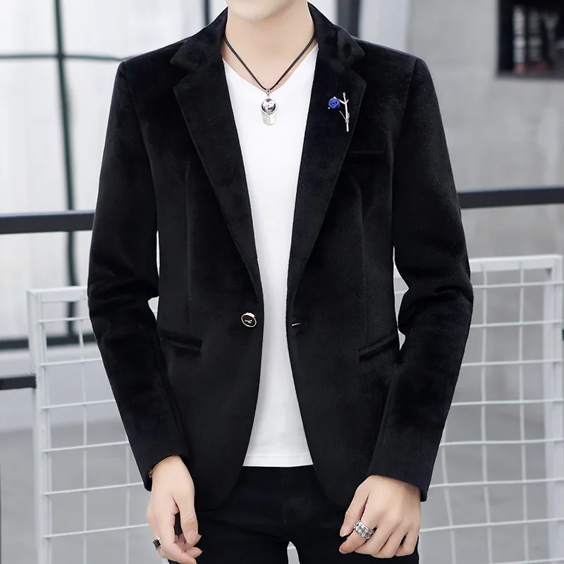 HOO 2022 мужской Красивый приталенный костюм на флисовой подкладке Молодежный