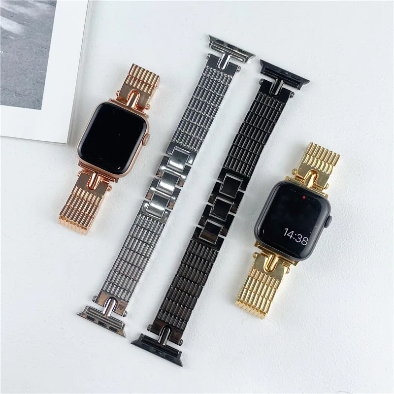 

Glossy Alloy Wrist Strap Bracelet for Apple Watch Series 7 6 5 4 3 2 SE T-shaped Band 41mm 44mm 45mm