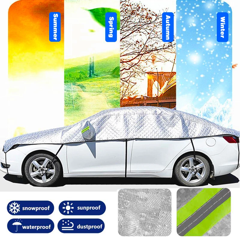 

Universal Half Car Cover Outdoor Indoor Car Hatchback & Sedan & SUV For All Season Waterproof Dustproof UV Protection Snowproof