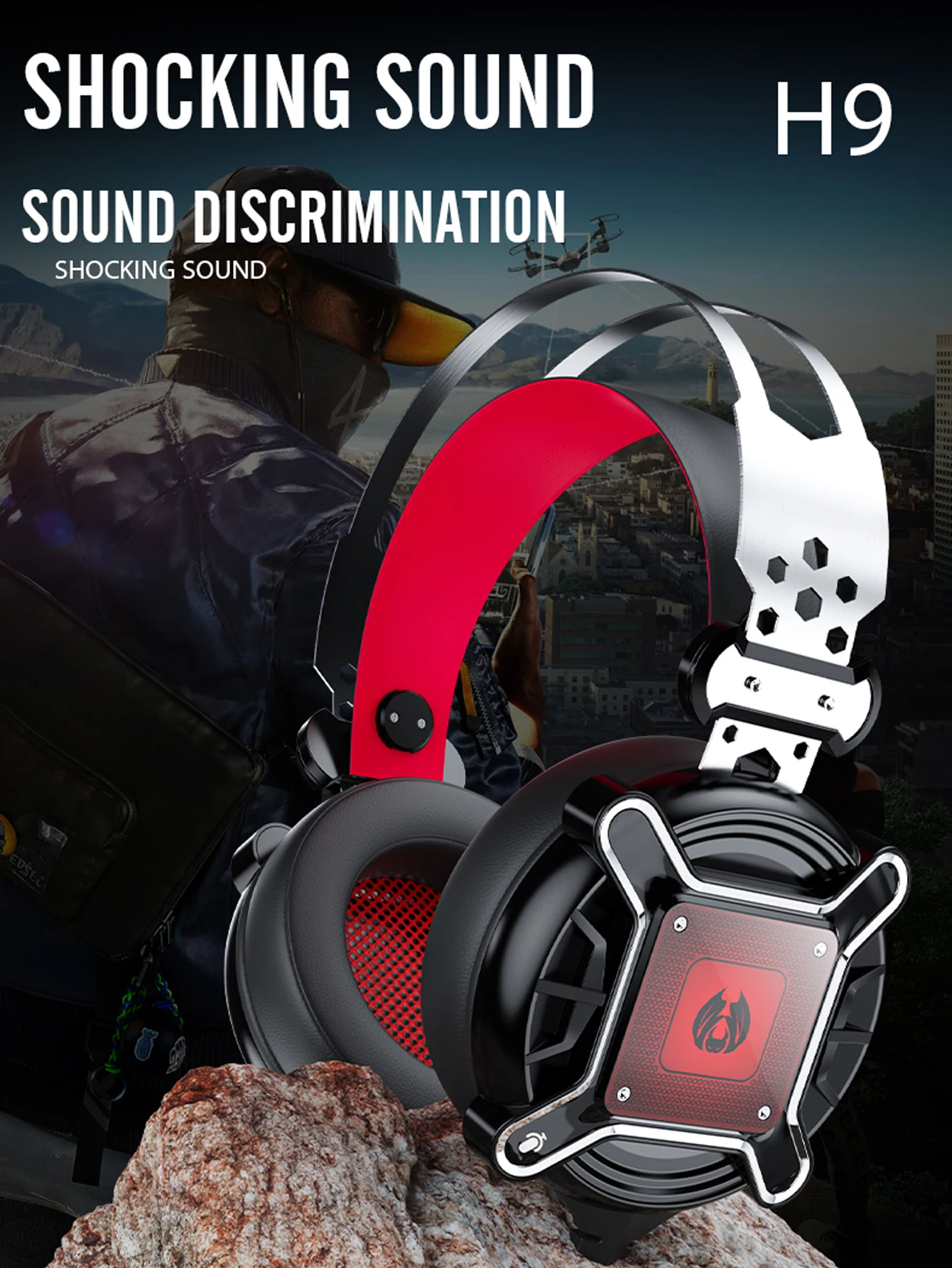 

Game headset E-sports chicken eating headset 3.5mm jack hidden microphone PC PC PS4 / 5 xbox luminous headset