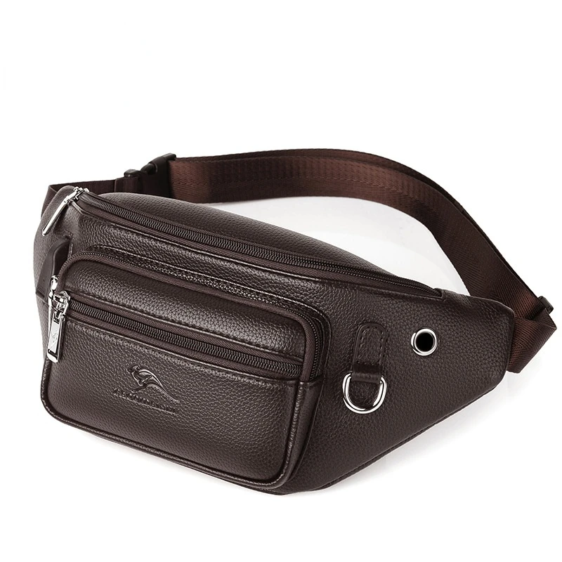 Men's Waist Bags Pu Leather Belt Pouch Kangaroo Hip Sack Belly Bag for Man 2023 Male Chest Pack Large Kidney Fanny Pack Phone