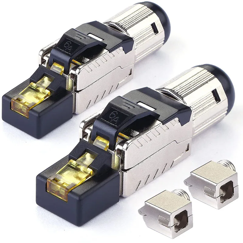 RJ45 CAT6 CAT6A Cat7 CAT8 CAT 8 Connectors Tool-Free Zinc Alloy Shielded 10G Ethernet Termination Plugs for 23AWG SFTP Cables