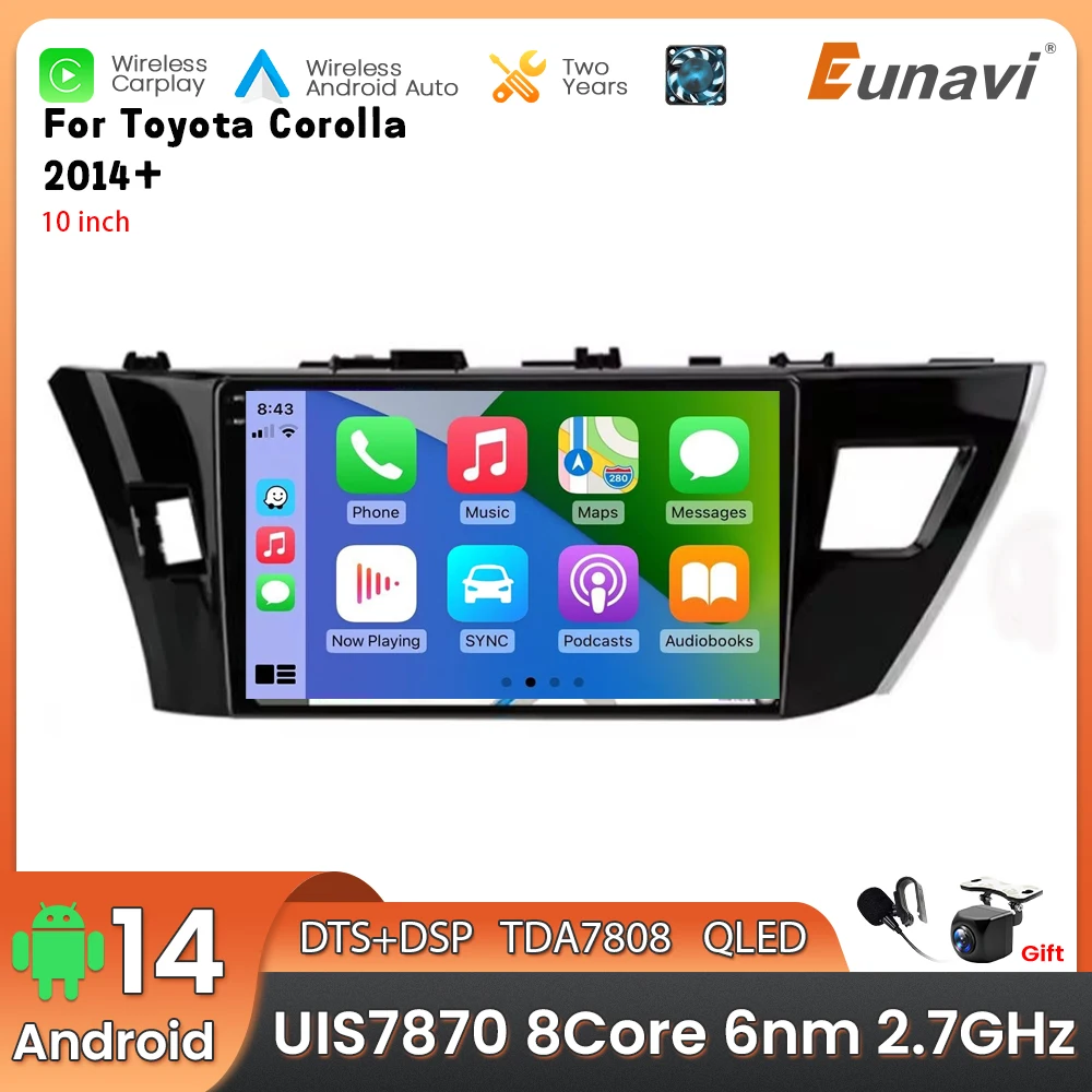 Фото Автомобильный мультимедийный плеер Android 14 2 Din для Toyota Corella 2014+, головное устройство, стерео GPS-навигация BT WIFI №1