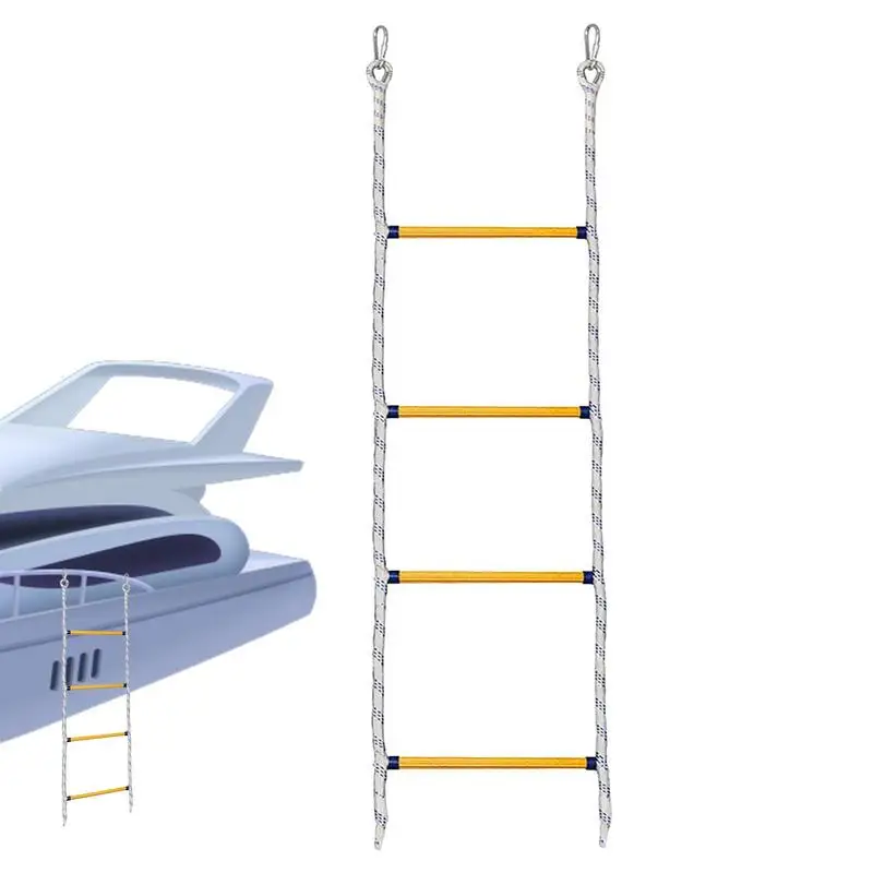 

Boat Ladder For Fishing Boat Portable Adults Nylon Rope Boat Ladder Stainless Steel Lightweight Foldable Climbing Ladder With 2