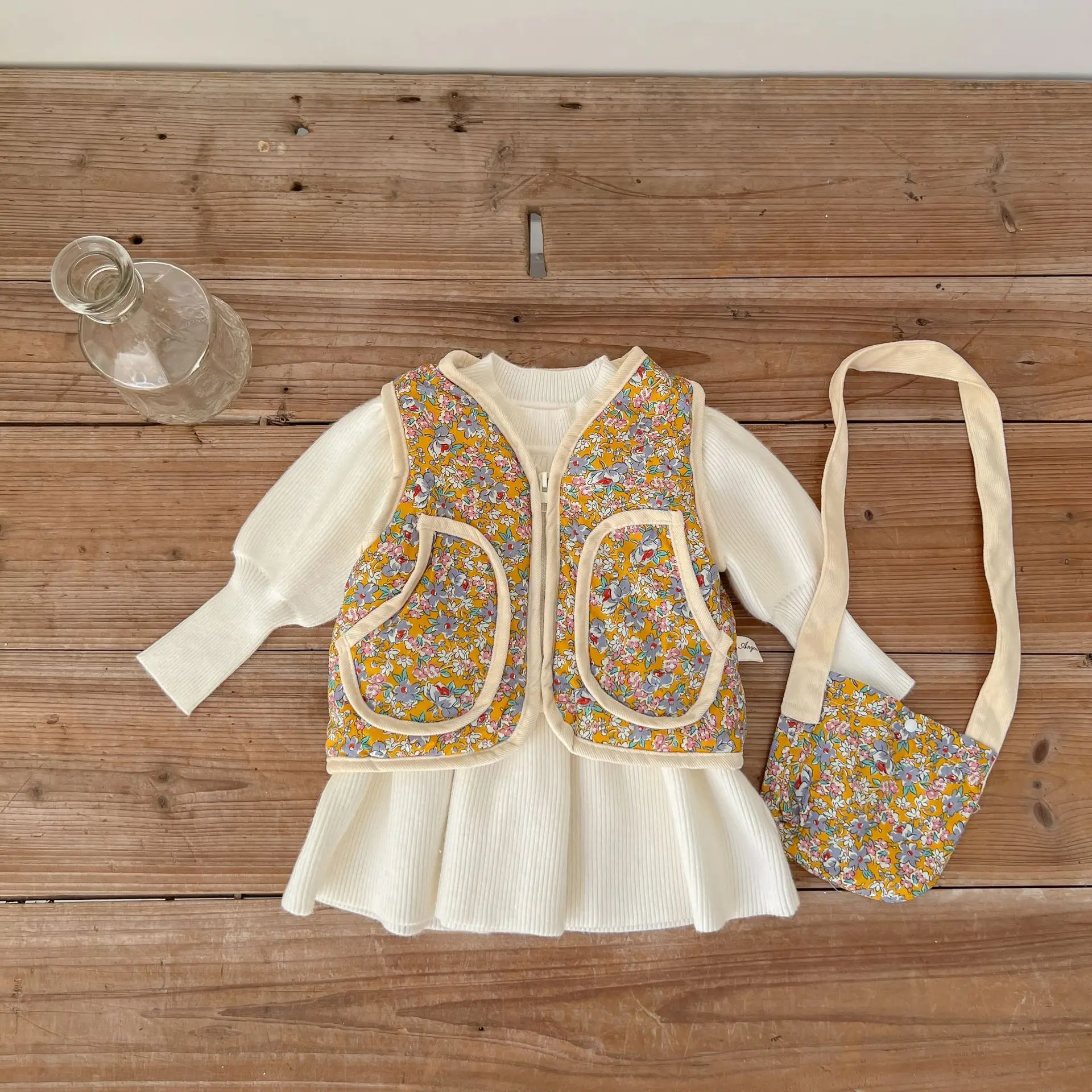 Children Cotton Waistcoats Toddler Jackets Baby Boys Clothes Kid Girl Autumn Winter Vest Newborn Warm Cardigan+bag