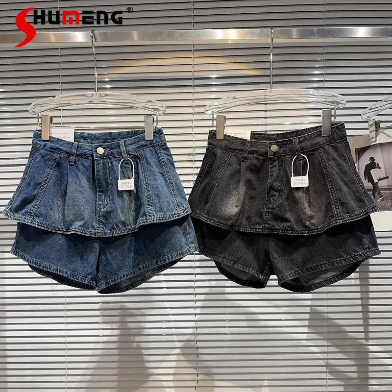 

Baggy Short Pants 2023 Summer New Niche Pleated Flounced Short Skirt Hem Design Washed Hot Girl Denim Shorts for Women