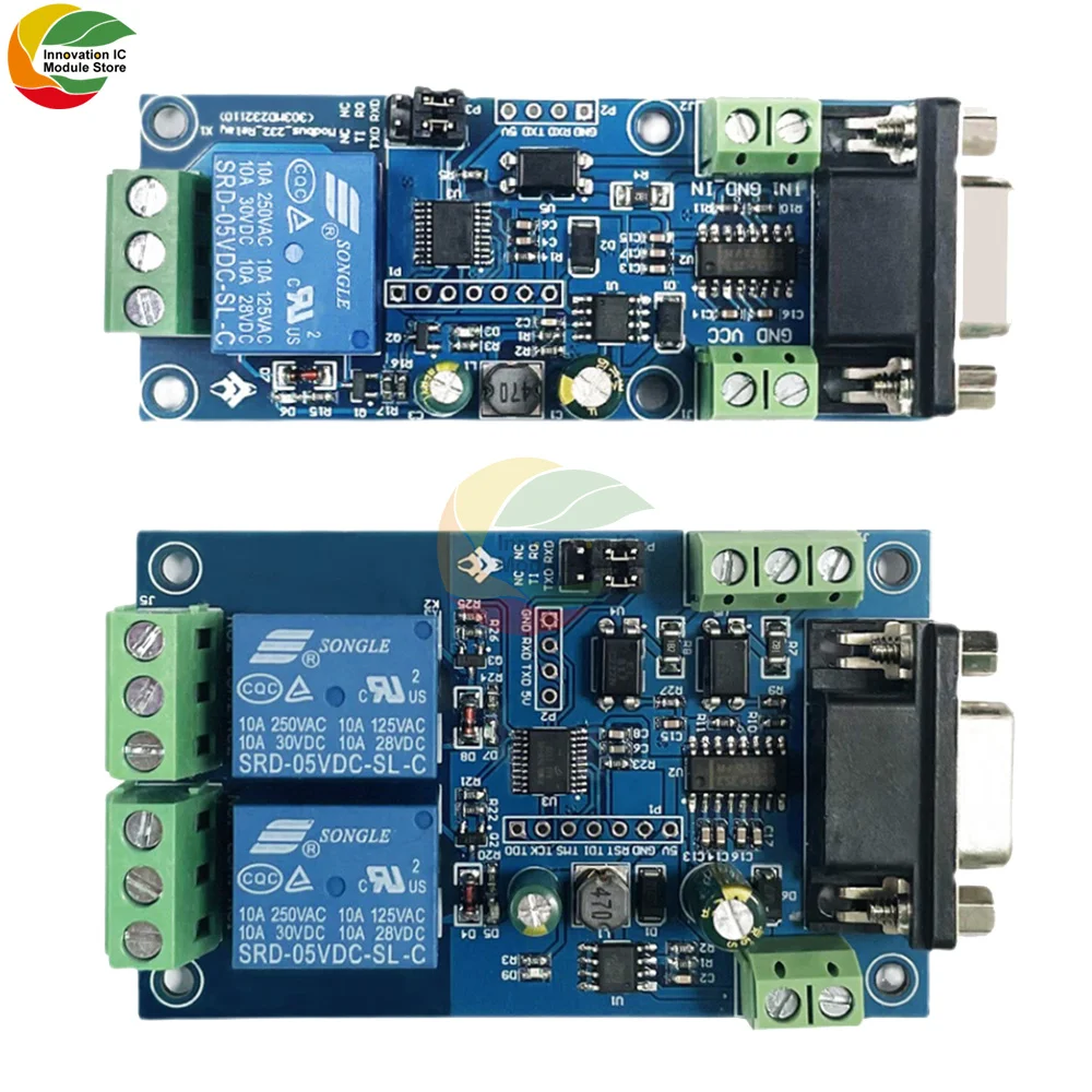 

Modbus RTU single and double relay module RS232/TTL UART interface DC7-24V onboard 8bit MCU MAX3232 level conversion chip