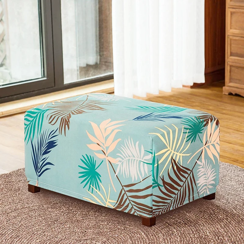 

Elastic Footstool Cover Printed Leaf Folding Slipcover Nonslip Bench Home Decor Living Room Bedroom Protector Stool Cover New