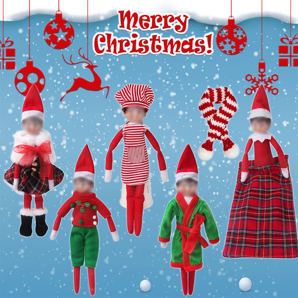 Kawaii Christmas Elf Scarf Shoes Bathrobe Dress Clothes Set Toys Children's Barbies Dollhouse Accessories Gifts (No Dolls)