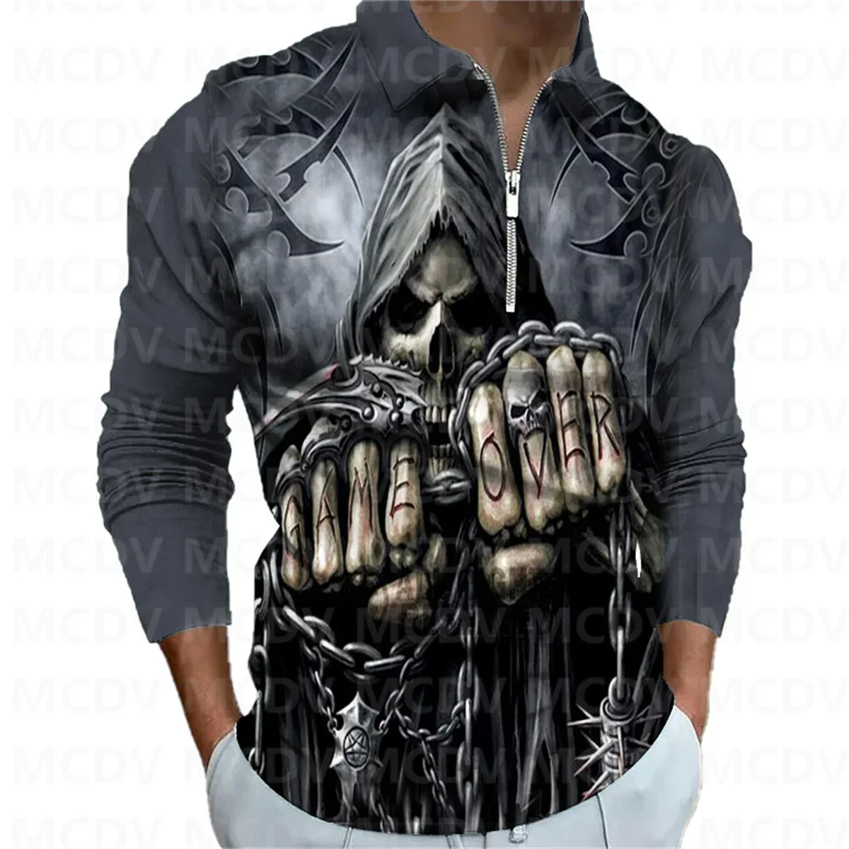 Мужская рубашка-поло с длинным рукавом на молнии