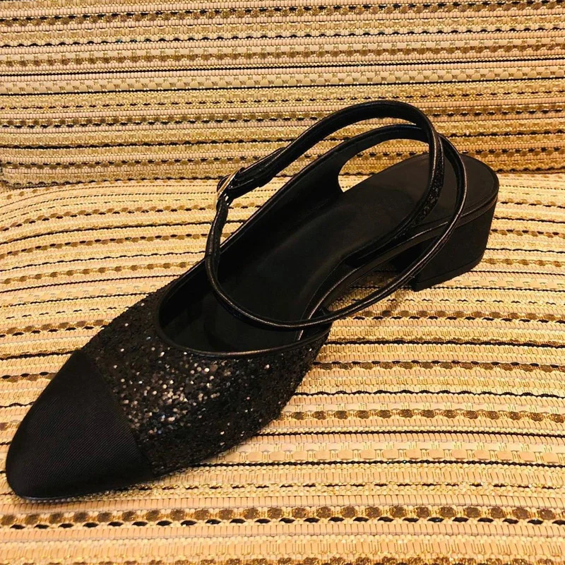 Новые сандалии с острым носком женские туфли на высоком каблуке блестками модные