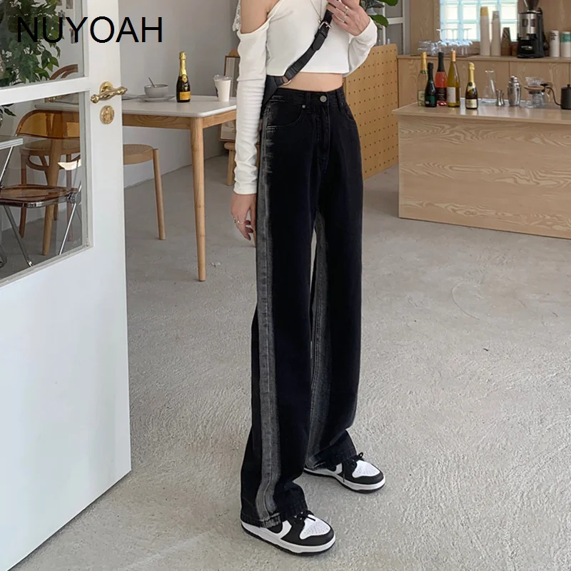 

Женские прямые брюки в стиле ретро, черные брюки с высокой талией и широкими штанинами, весна-осень 2021