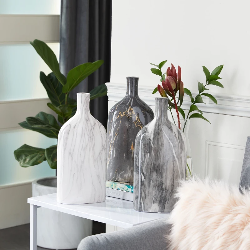 

13"H Faux Marble Gray Ceramic Vase, Set of 3