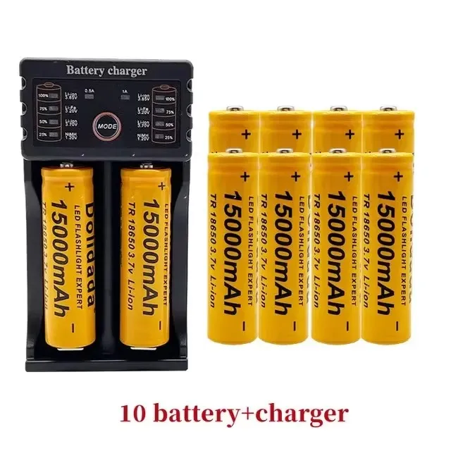 Аккумулятор Uitgeb Van De Nieuwe 18650 3 7 В 15000 мАч Lithium Batterij Zaklamp Oplaadbare Zaklamp+201 Lader