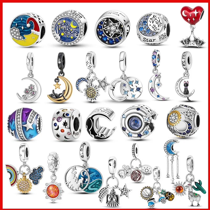 

Шармы Plata De Ley 925, шармы-звезды, луна, синие шармы, звездное небо, звезда, солнце, бусины для оригинального браслета, браслет, ювелирные изделия,...