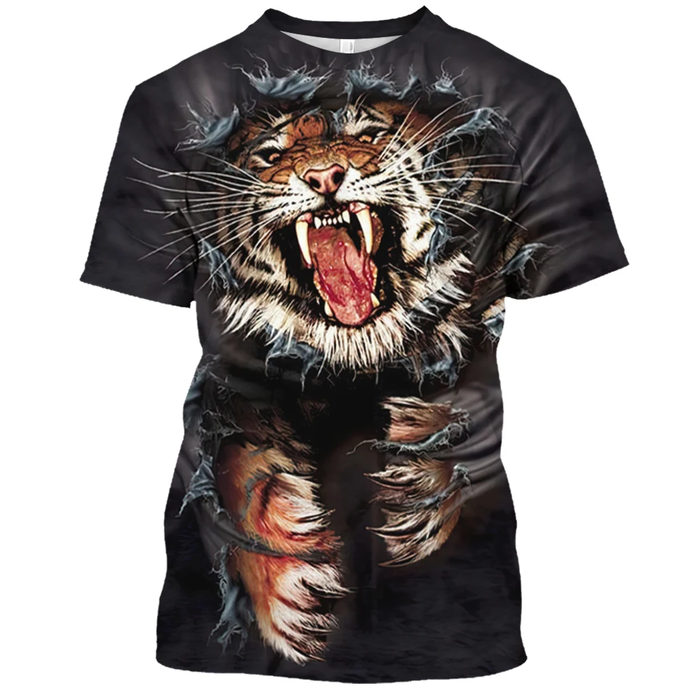 

New Lion Tiger Wolf Fighting Animal Beast Ferocious Lion Print 3D Shirt New Summer Men's Casual Fashion Crewneck T-Shirt XXS-6XL