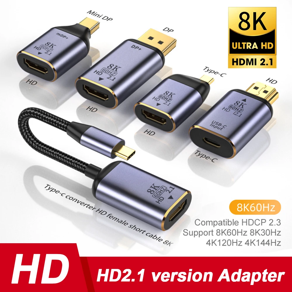 Преобразователь для HD-видео 8k 60 Гц совместимый с Usb Type C и HDMI 2 1/Mini DP в HDMI2.1