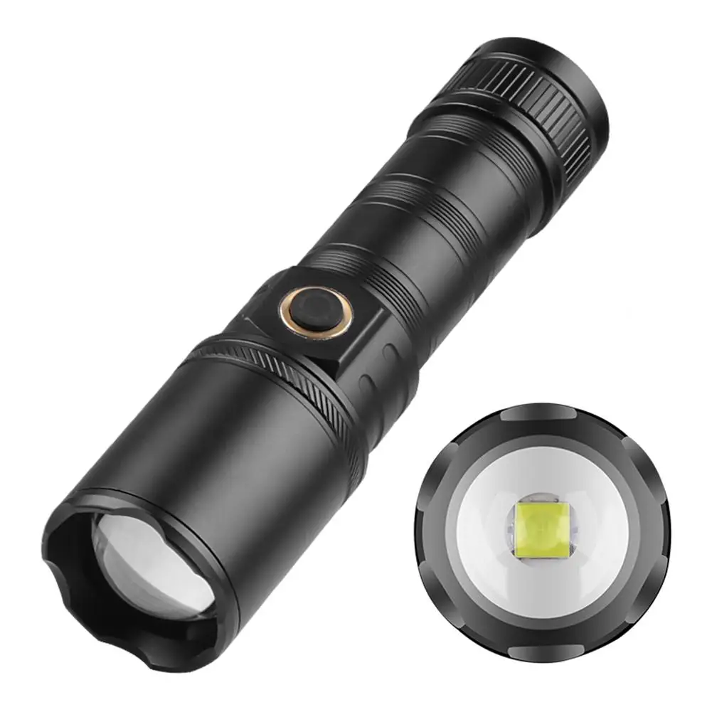 

High Power Bright Flashlight 1200-1500 Lumens Type-c Rechargeable Zoomable Ipx4 Flash Light Torch Hunting Lamp Hand Light
