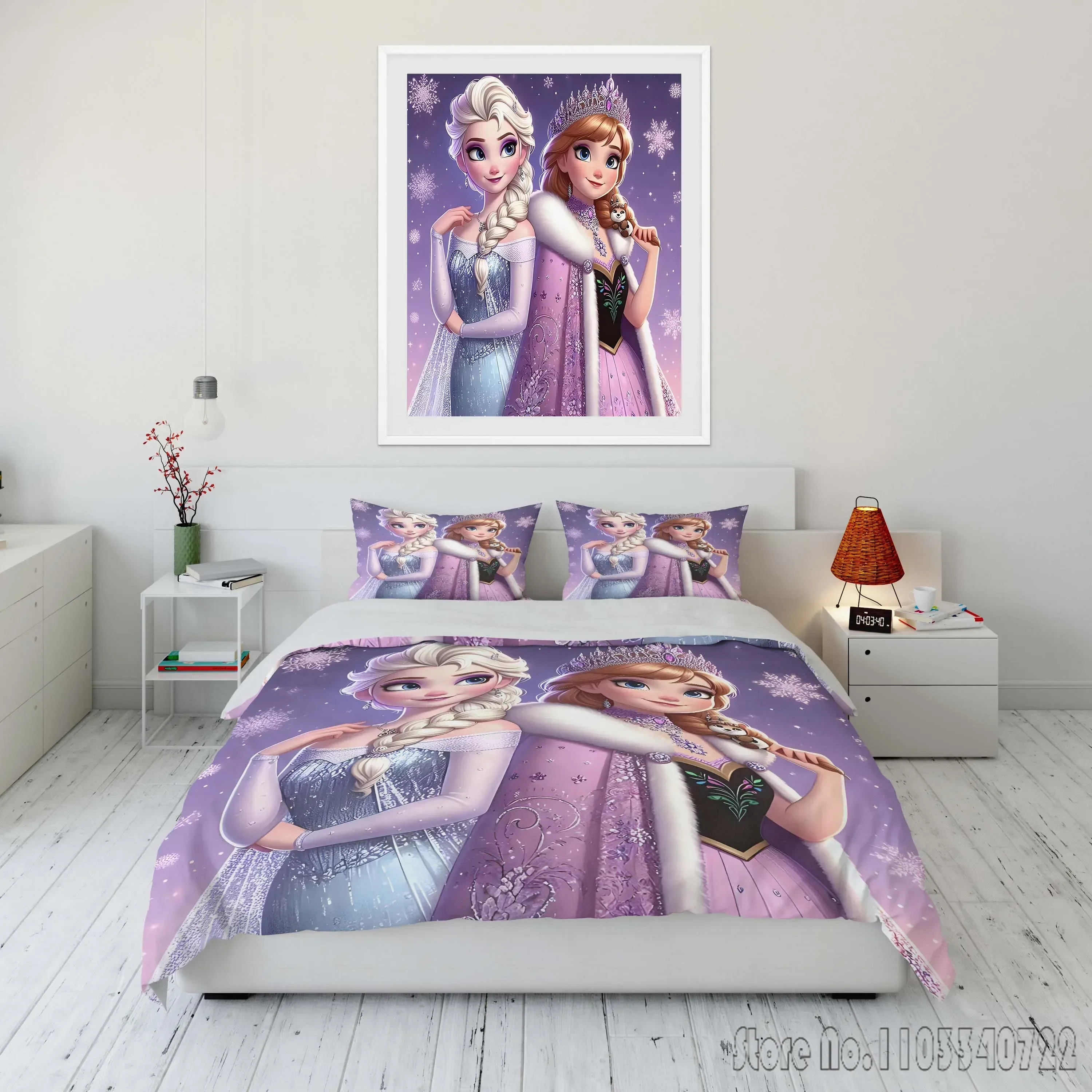 Disney Frozen Elsa Printed Bedding Set Duvet Cover Anime Quilt Adult Kids Birthday Gift Full Size King