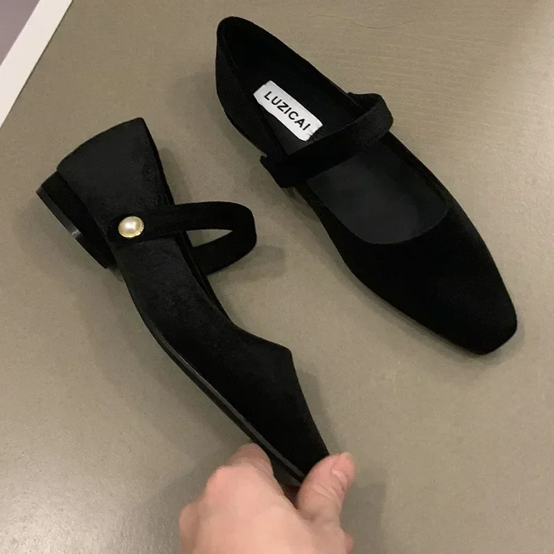 Туфли женские замшевые балетки лоферы квадратный носок плоская подошва для
