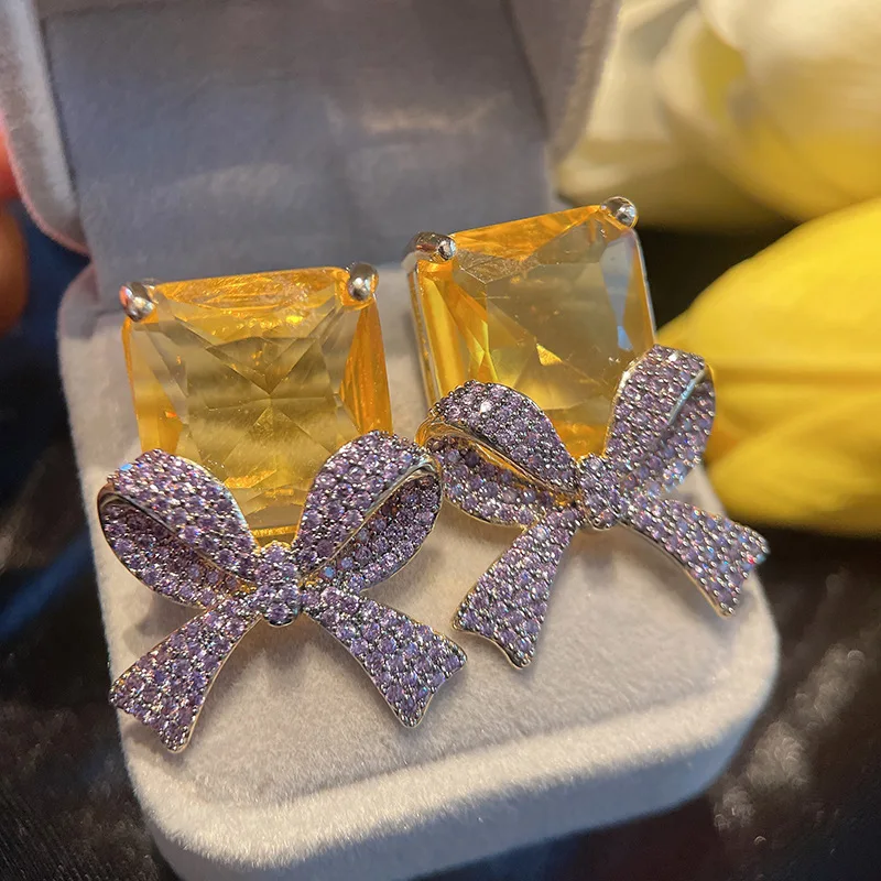 

Bilincolor Purple Knowt and Yellow Zircon Earring for Women