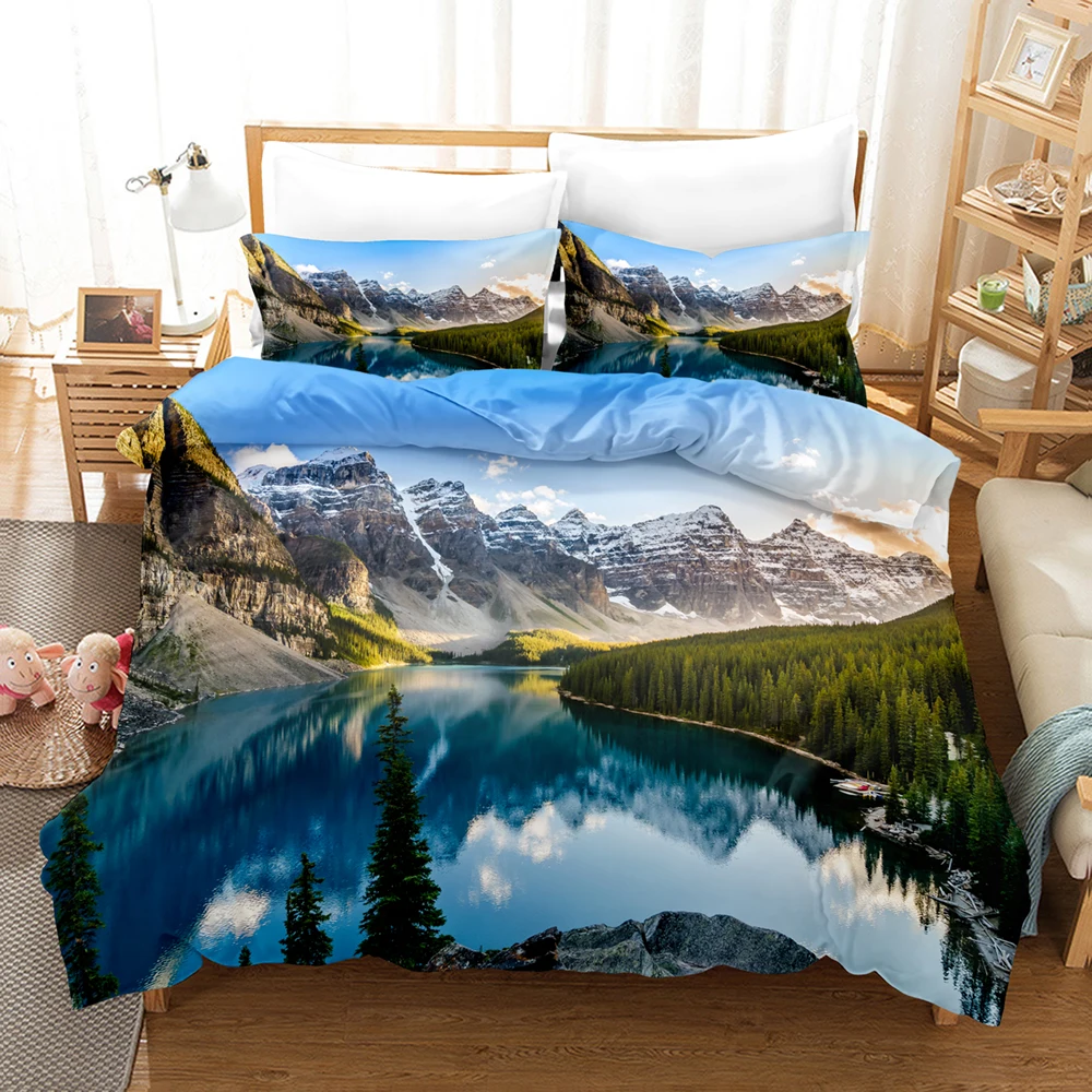 

Printing Custom Quilt Duvet Cover Set Landscape Lake Mountain Home Queen King Quilt Pillowcase Bedding Sets 3D Digital