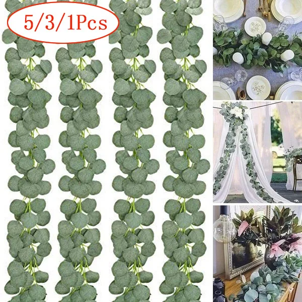 

5/3/1 Packs 6.5 Feet Artificial Eucalyptus Vines Fake Plants Wreath Garland Eucalyptus for Wedding Banquet Garden Home Decora