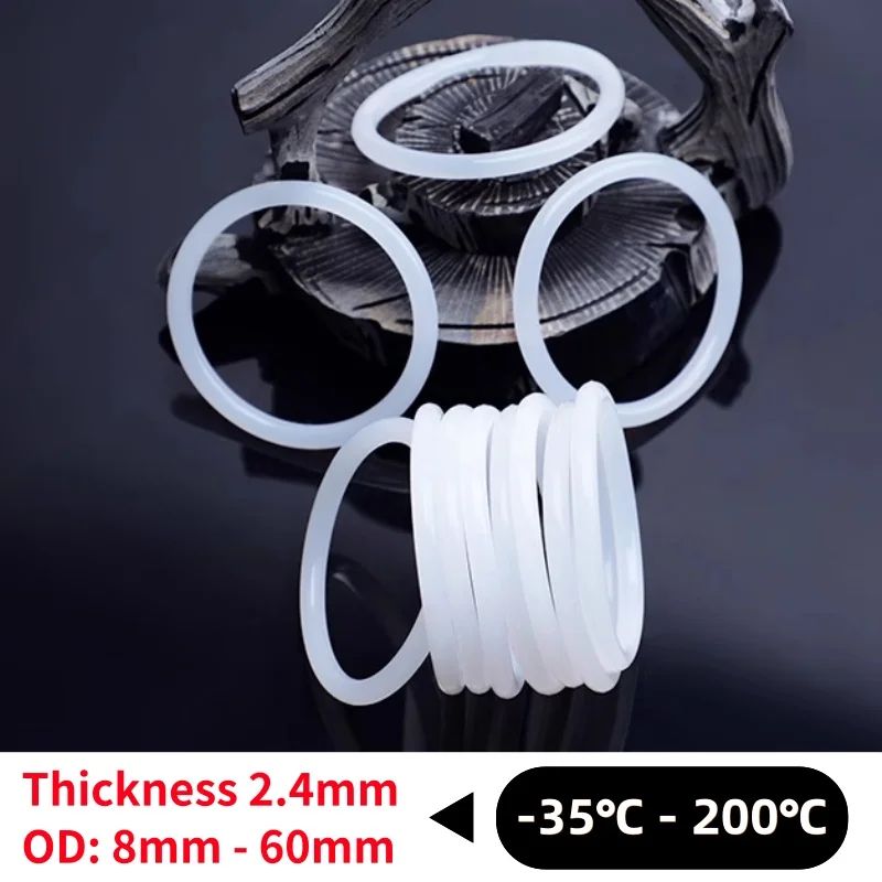 

10-200 шт. Уплотнительное кольцо VMQ CS 2,4 мм, наружный диаметр 8 мм ~ 60 мм, изолированная силиконовой резиной водонепроницаемая шайба круглой формы, белая, нетоксичная