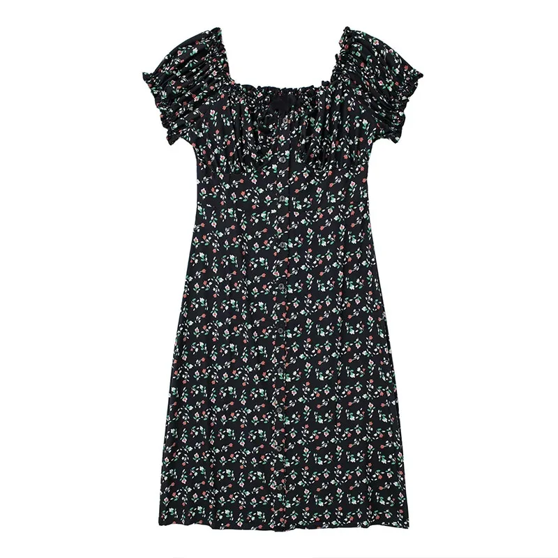 

Summer Women's 2023 New Casual Sexy Black Floral Strapless Short-Sleeved One-Line Collar Slim Mini Dresses