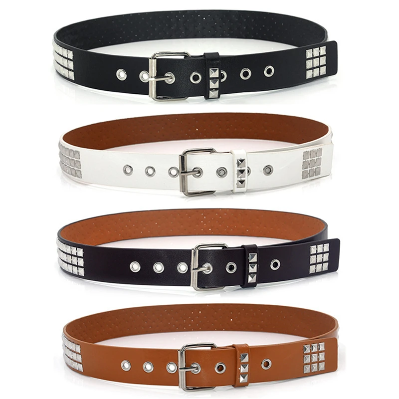 Square Bead Rivet Belt Metal Pyramid Straps Men And Women Punk Rock Hardware Jeans Designer Female Waist Belts 2023 New