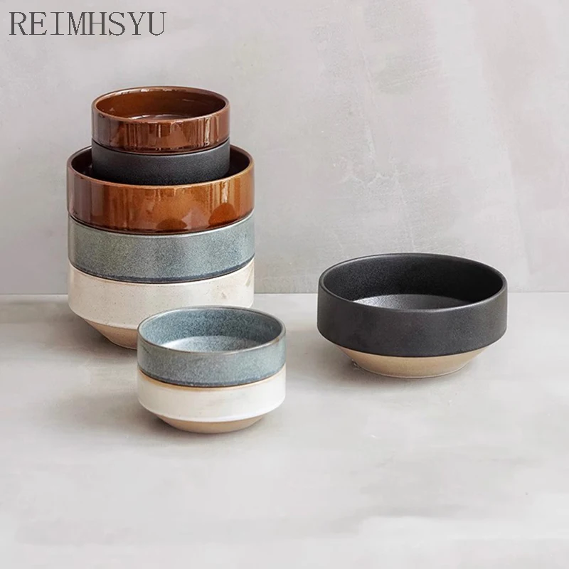 

1PC RELMHSYU Japanese Ceramic Round Rice Soup Noodle Large Dinner Bowl Retro Hotel Restaurant Kitchen Supplier