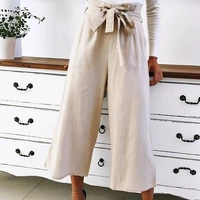 women summer all match wide leg pants women korean version of solid color and ankle cropped trousers lace up pants sports pants