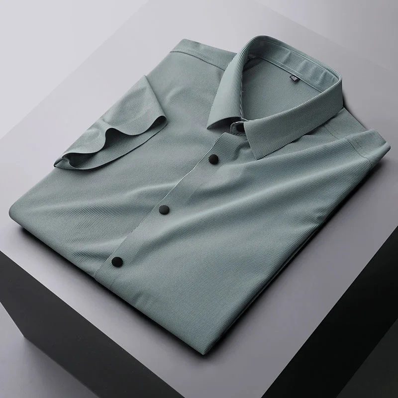 

Рубашка мужская с длинными рукавами, дышащая сорочка из шелка, роскошная Повседневная Деловая простая, в Корейском стиле, лето