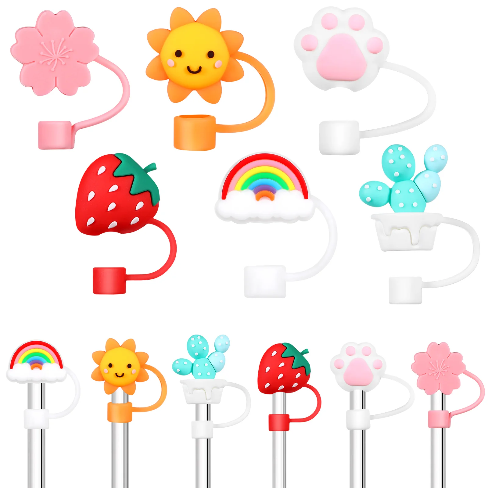 

6 шт., стеклянные трубочки-топперы, соломенные крышки, декоративные трубочки, заглушки для пыли, соломенные заглушки, силиконовая соломенная...