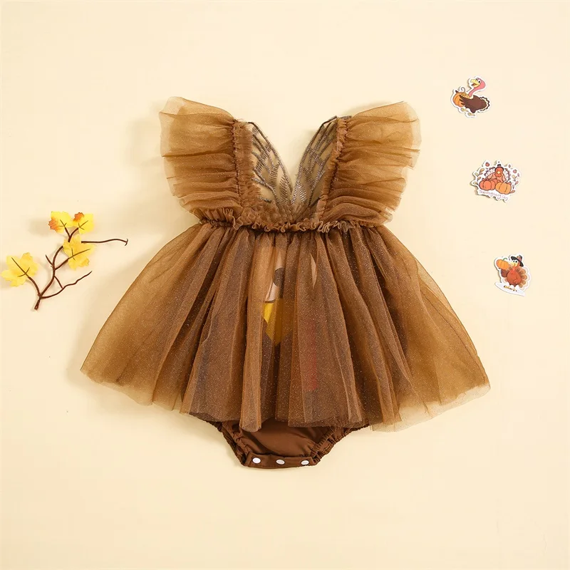 

Детское платье-комбинезон с принтом индейки на День Благодарения