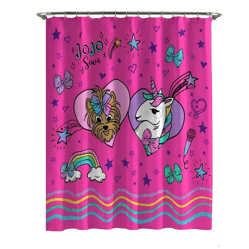 

Kids Shower Curtain and Hook Set, 72 x 72, Microfiber, Pink,
