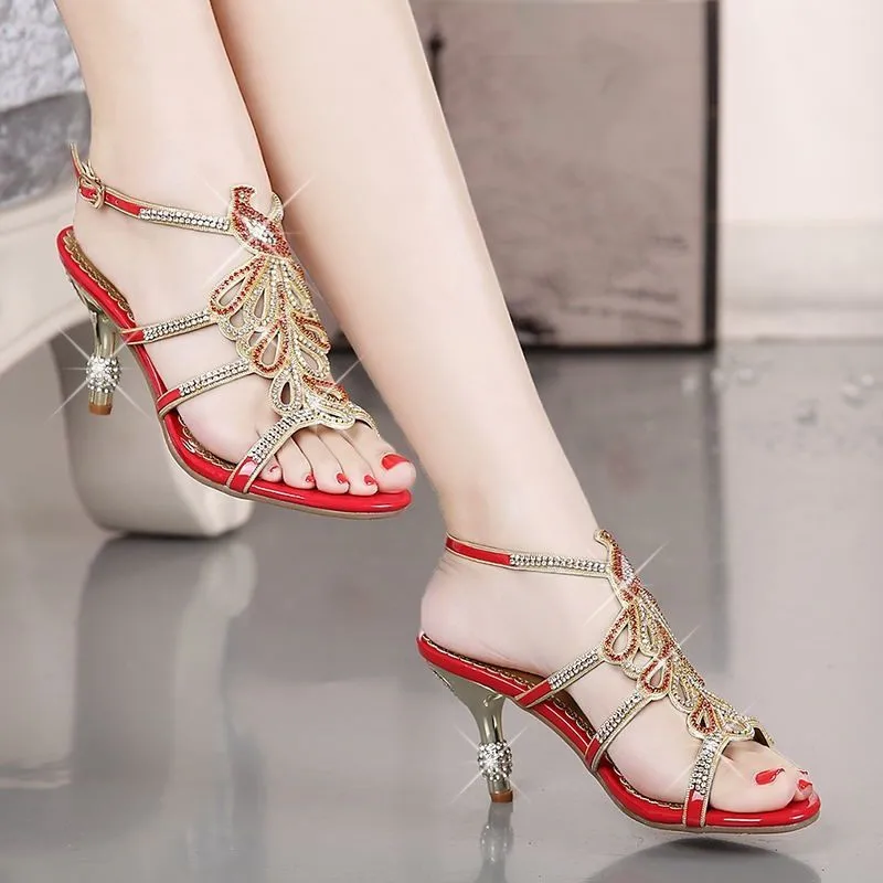 WUYAZQI High heel sandals women's sexy thin heel Rhinestone banquet sandals women's wedding shoes Q8