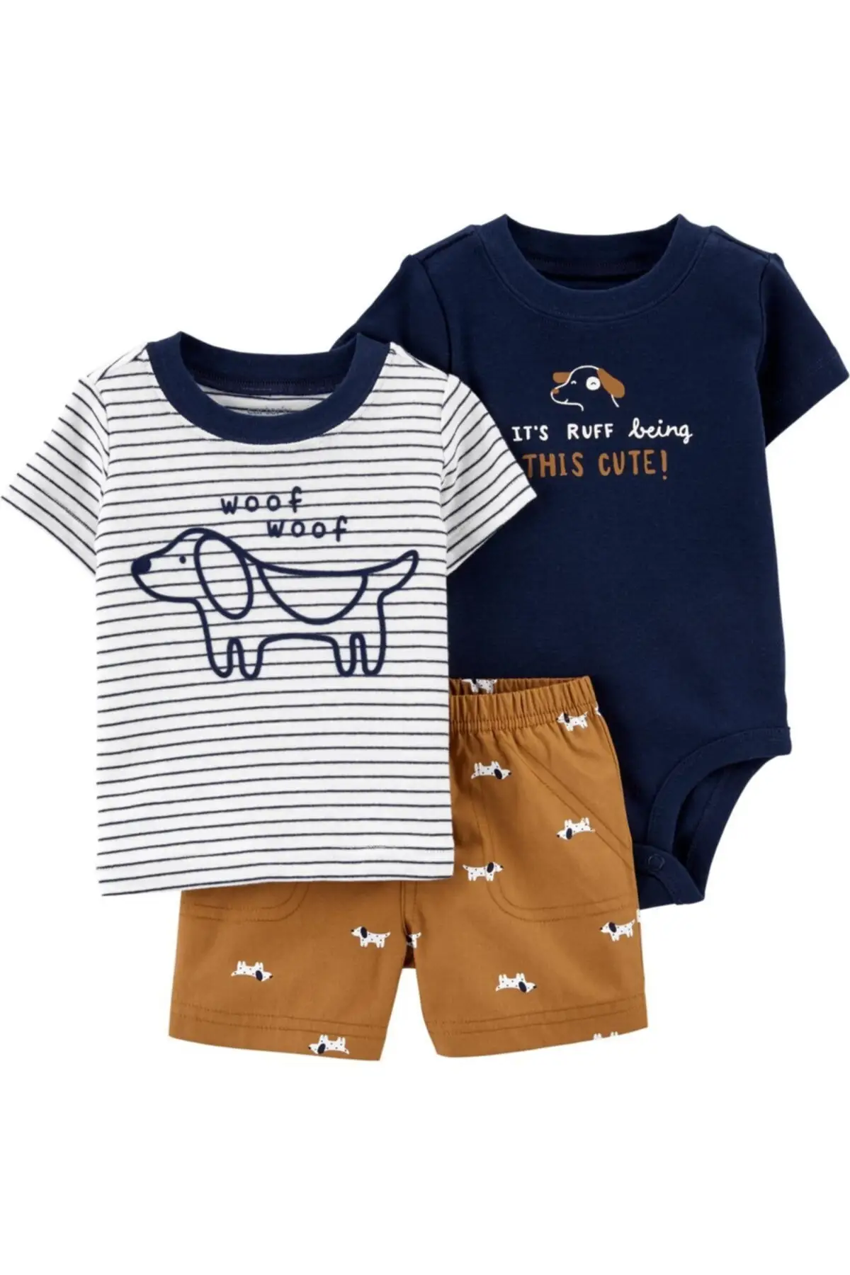 

3 шт., хлопковая одежда для новорожденных мальчиков и девочек Комплект из шорт и футболки с рисунком собаки