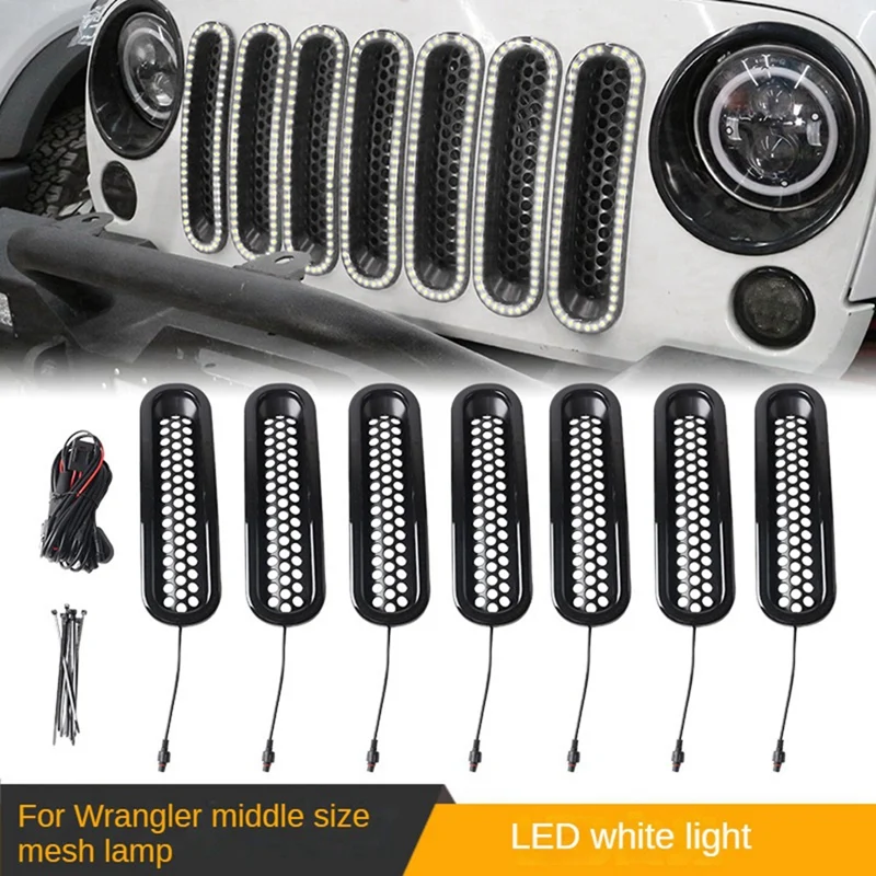 

Air Intake Grille Middle Grid Grille LED Light White (With Light) Insect Screen Car For Jeep JEEP Wrangler