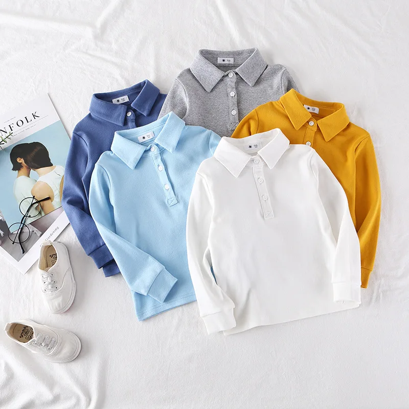 

Autumn Boys And Girls Polo Shirts Kids Clothes Children's Clothing Long-Sleeve Cotton Solid School-Uniform Tops