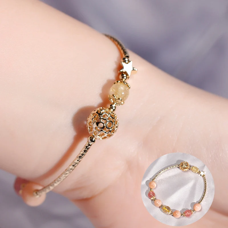 

PANJBJ Opal Crystal Natural Charm Bracelets for Women Girl Retro Sweet Elegant Temperament Jewelry Birthday Gift Dropshipping