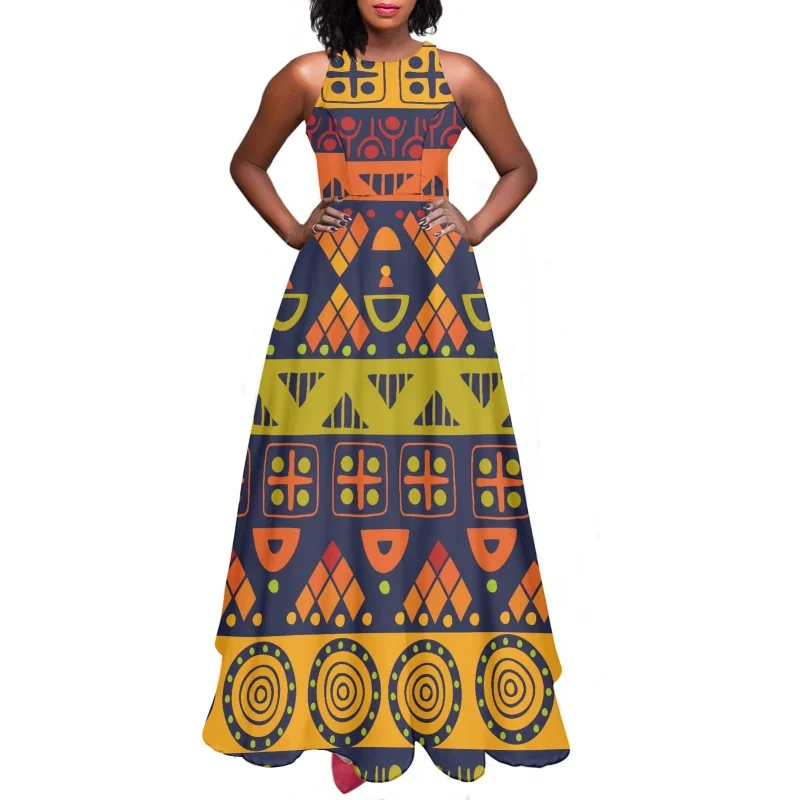 

Tribal Deisgn Women Temperament Sundress One Piece Female Vestidos Largos Clothing Chic and Elegant Woman Dress Print On Demand