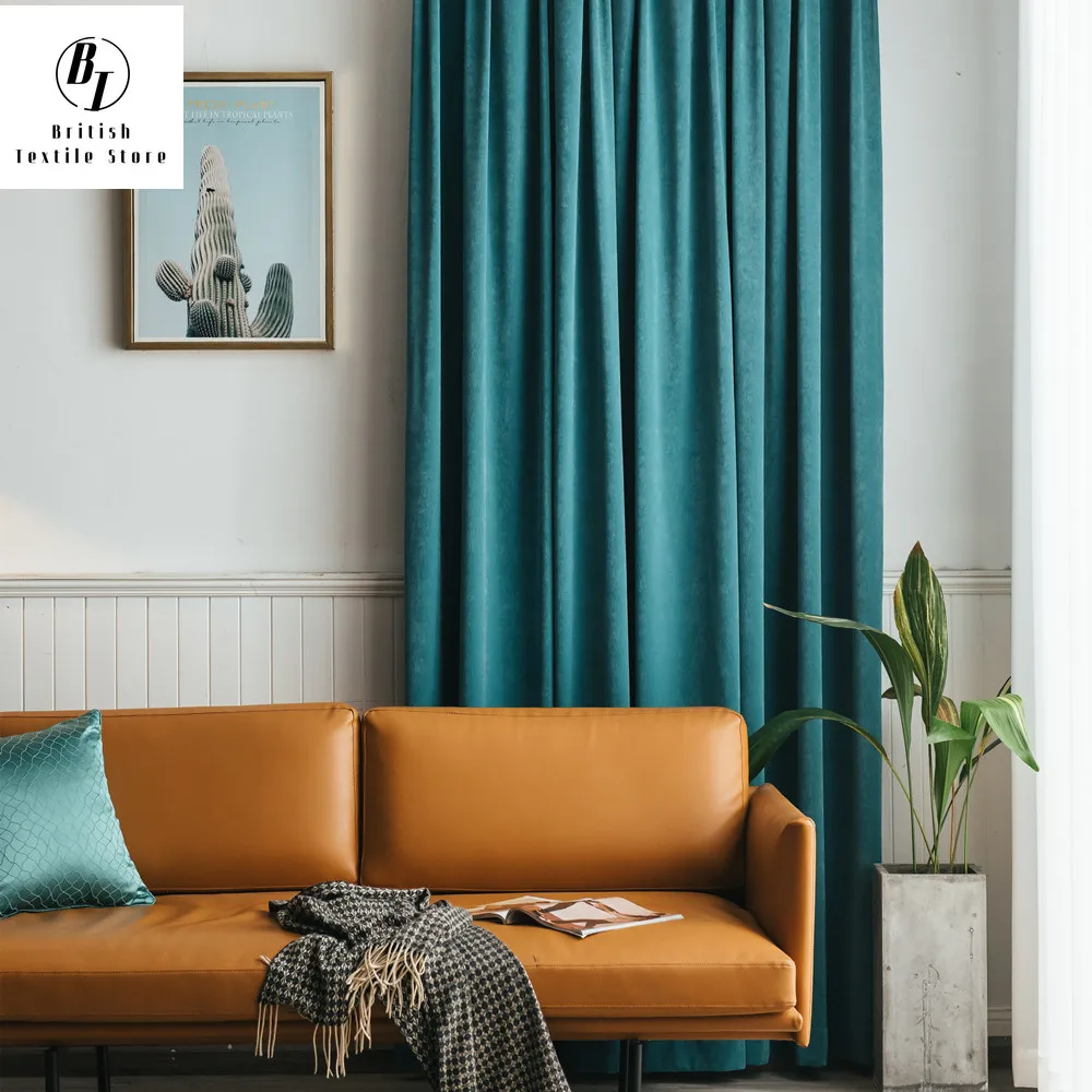 

Curtains for Living dining Room Bedroom Modern solid color high blackout stitching chenille curtain bay window curtain fabric