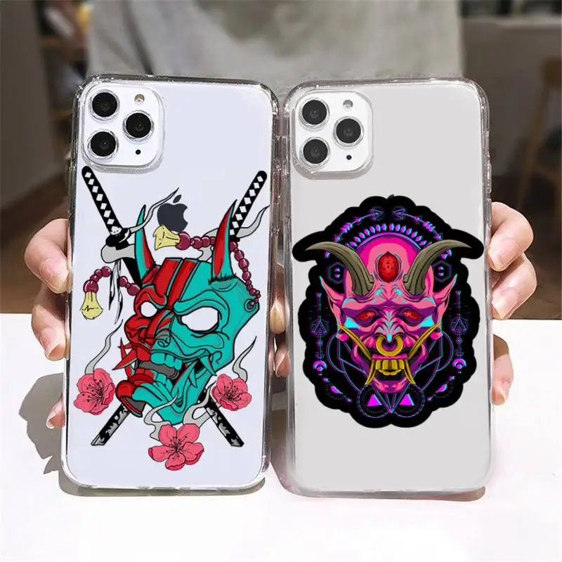 

Japanese Samurai Oni Mask Phone Case For iPhone 13 12 11 Pro XS Max XR X Mini 6 7 8 Plus Soft TPU Silicone Clear Phone Case