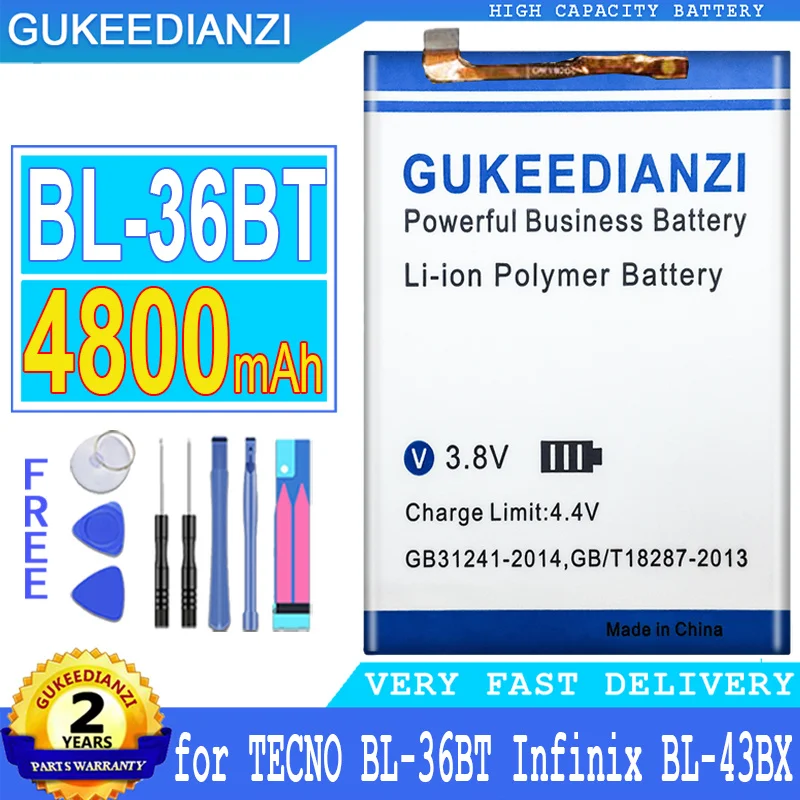 

Bateria BL-36BT 4800mAh 100% New High Capacity Replacement Battery For TECNO BL-36BT Infinix BL-43BX High Quality Battery