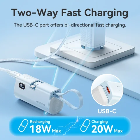 Vention Power Bank 4800 мАч PD 22,5 Вт Быстрая зарядка Мини-портативный PowerBank для iPhone 15 14 13Pro Max Xiaomi Huawei Зарядное устройство для телефона