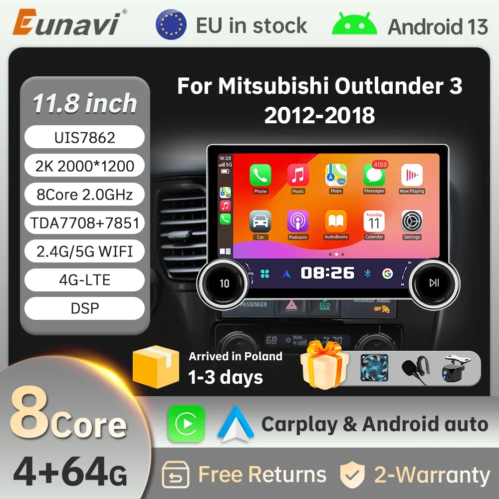 Фото Беспроводное авторадио CarPlay Android 14 для Mitsubishi Outlander 3 2012-2018 4G Автомобильный мультимедийный GPS 2din №1
