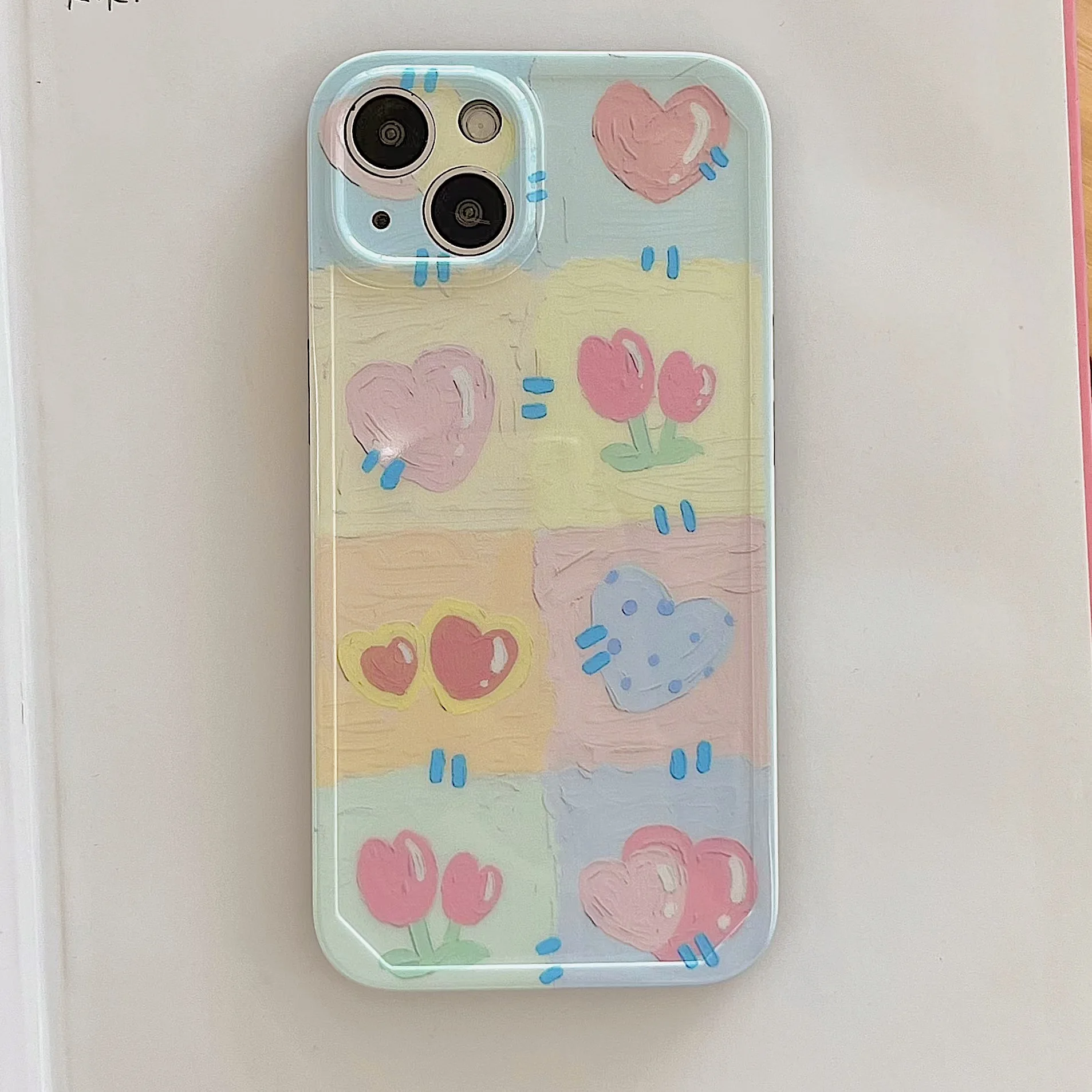 

Lovely Checker Hearts & Flowers Case for iPhone 12 13 Pro Max Back Phone Cover for 11 Pro X XS XR 8 7 Plus SE 2020 Capa