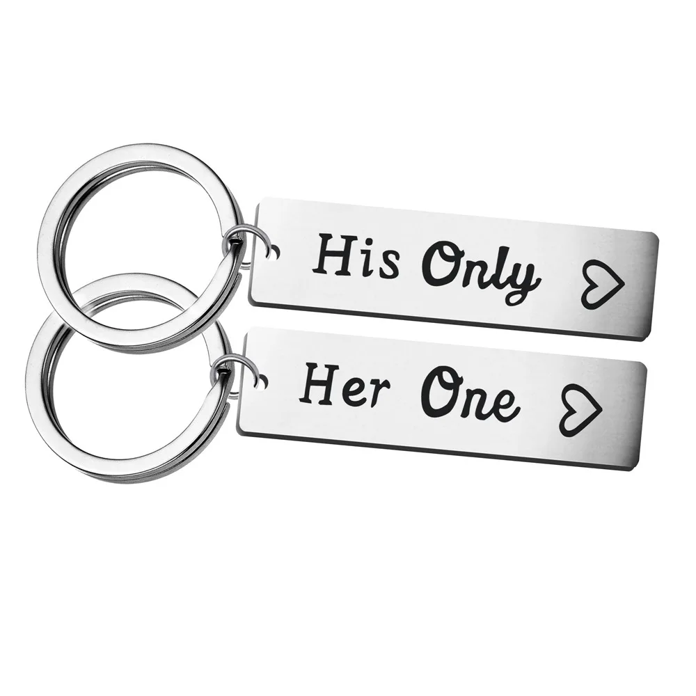 

2022 Couple Jewelry His Only Her One Stainless Steel Long Key Chain Silver English Key Chain
