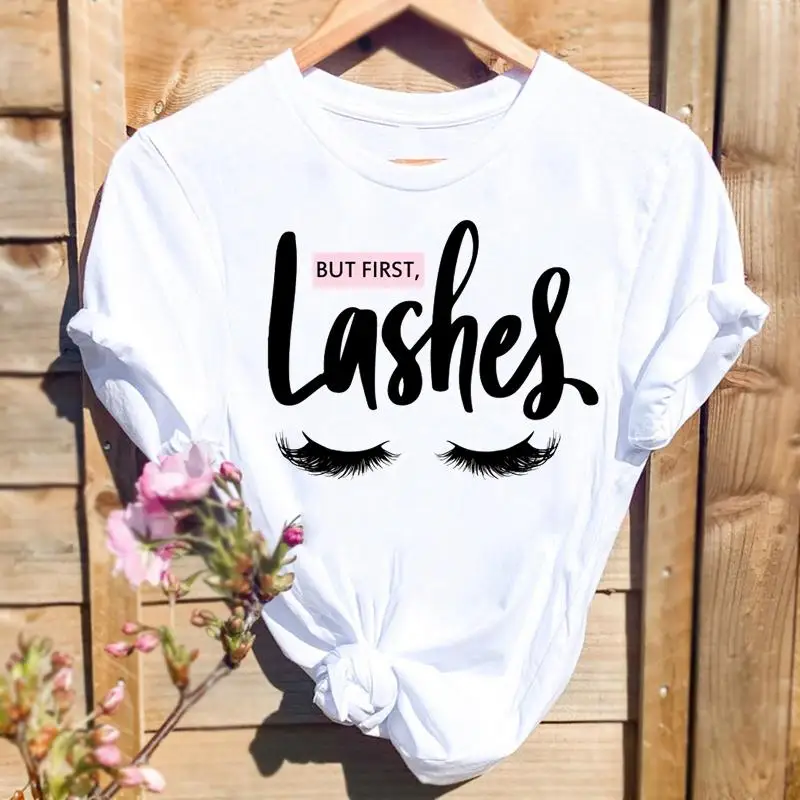 

Women Print T-shirts Graphic T Top Fashion Short Sleeve Eye Lashes Trend New 2022 Summer Shirt Female Tee T-Shirt